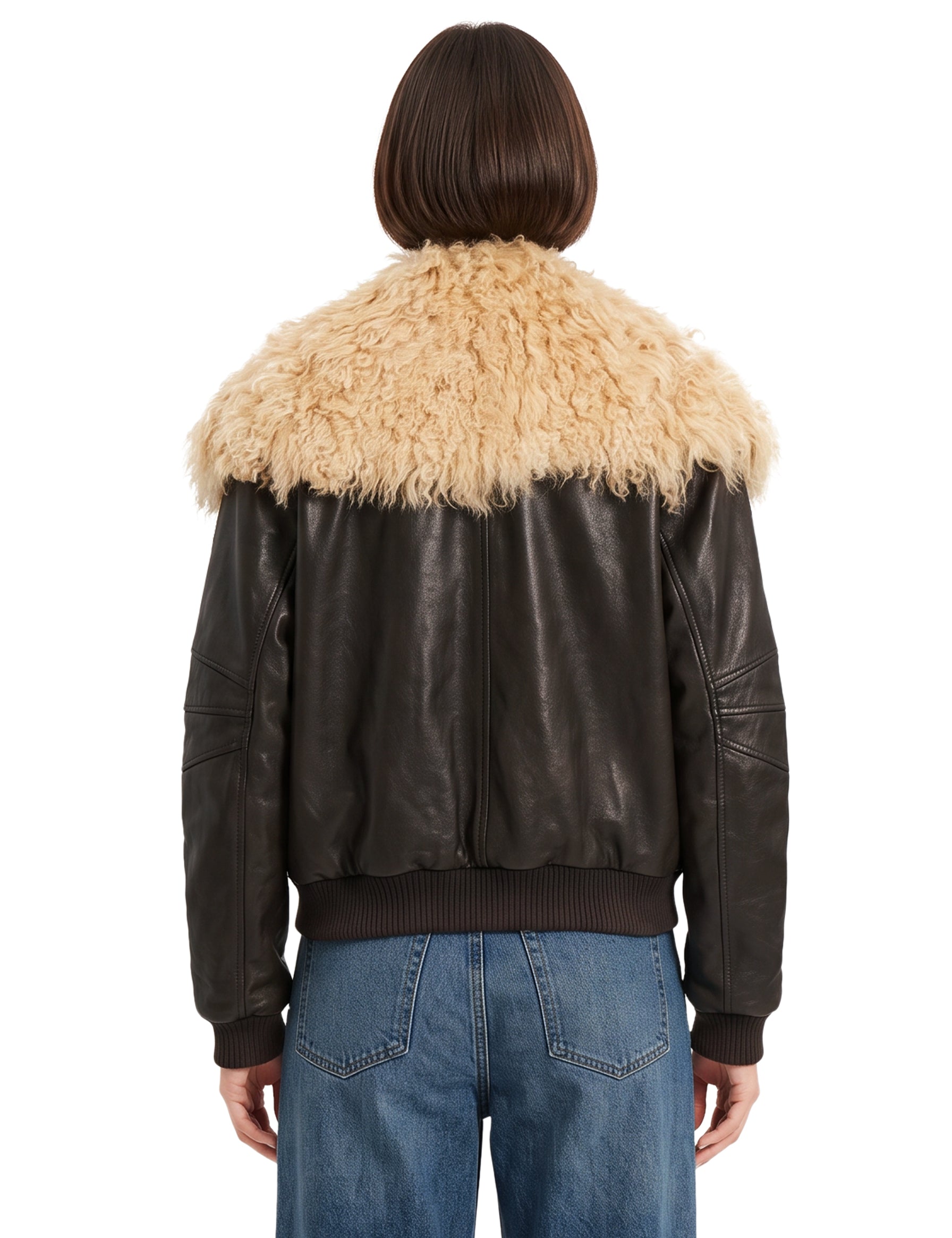 Bomber in pelle lucida marrone 