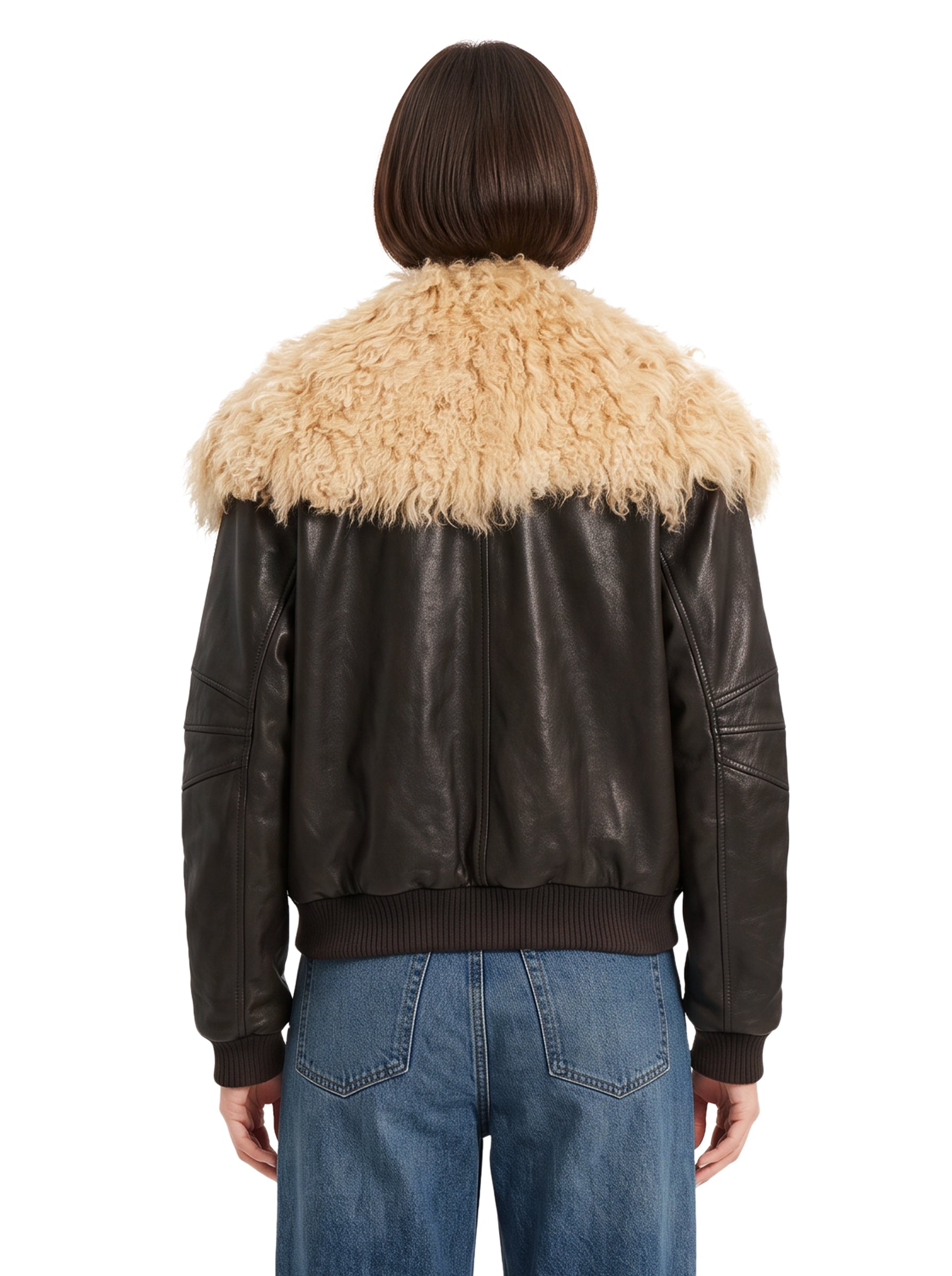 Bomber in pelle lucida marrone 