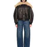 Bomber in pelle lucida marrone 
