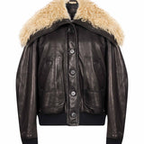 Bomber in pelle lucida marrone 