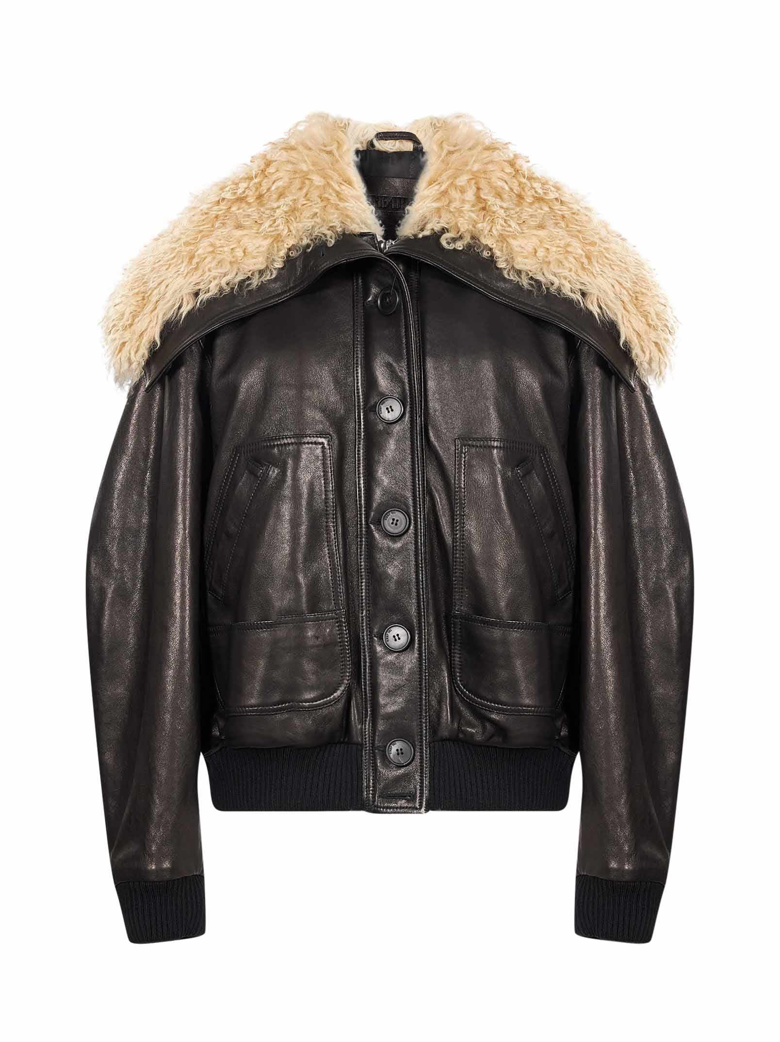 Bomber in pelle lucida marrone 