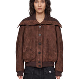 Bomber con tasche in suede in marrone 
