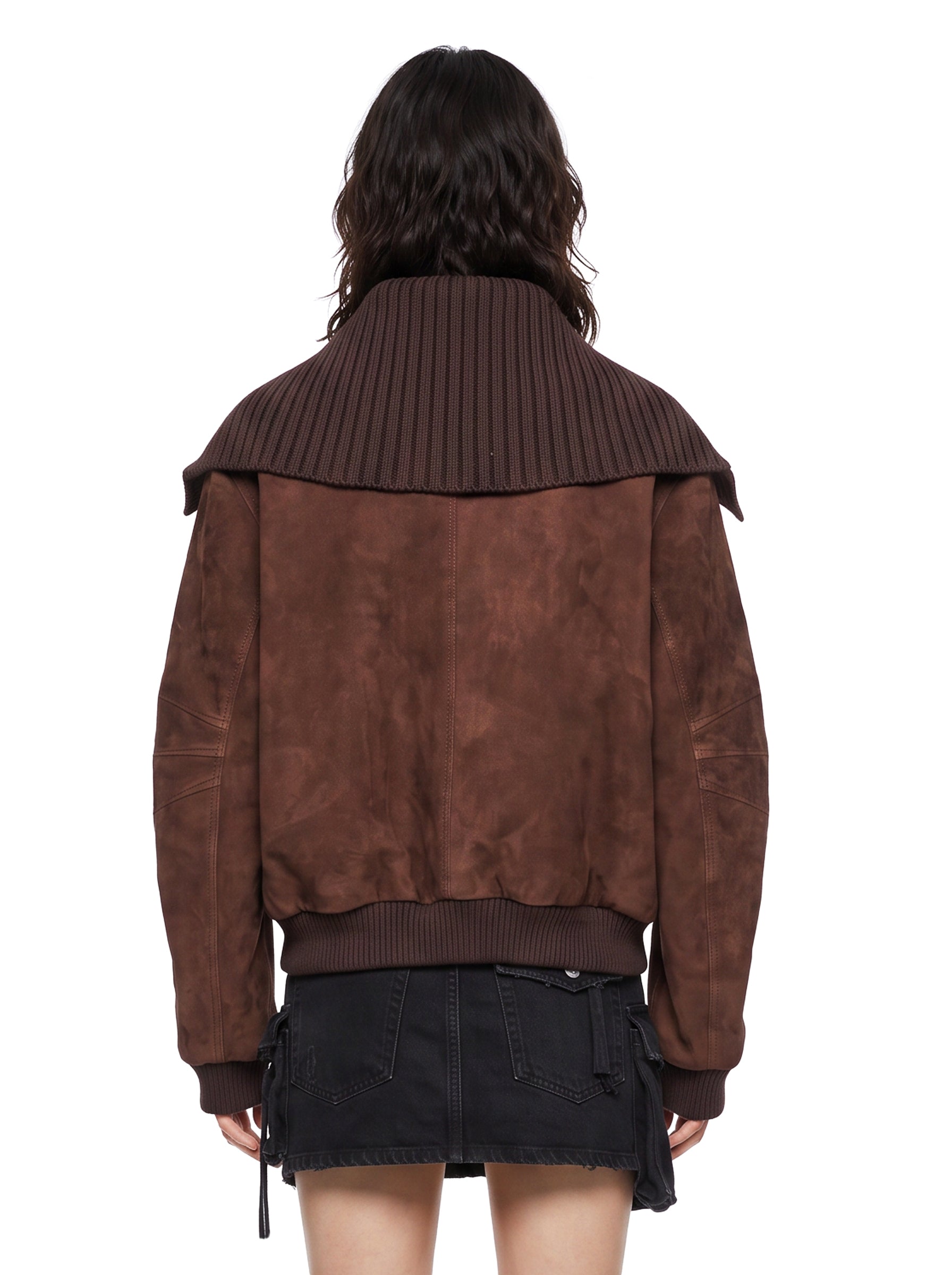 Bomber con tasche in suede in marrone 
