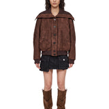 Bomber con tasche in suede in marrone 