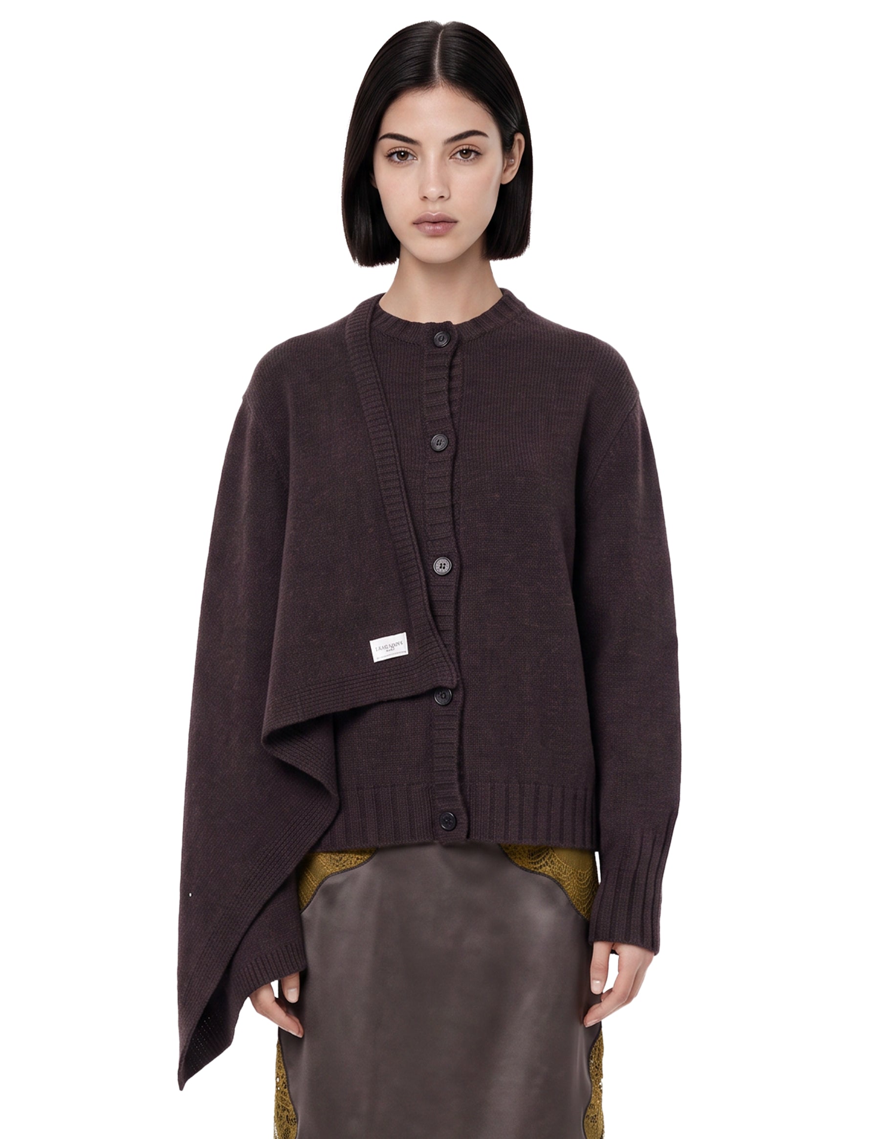 Cardigan con sciarpa in marrone 