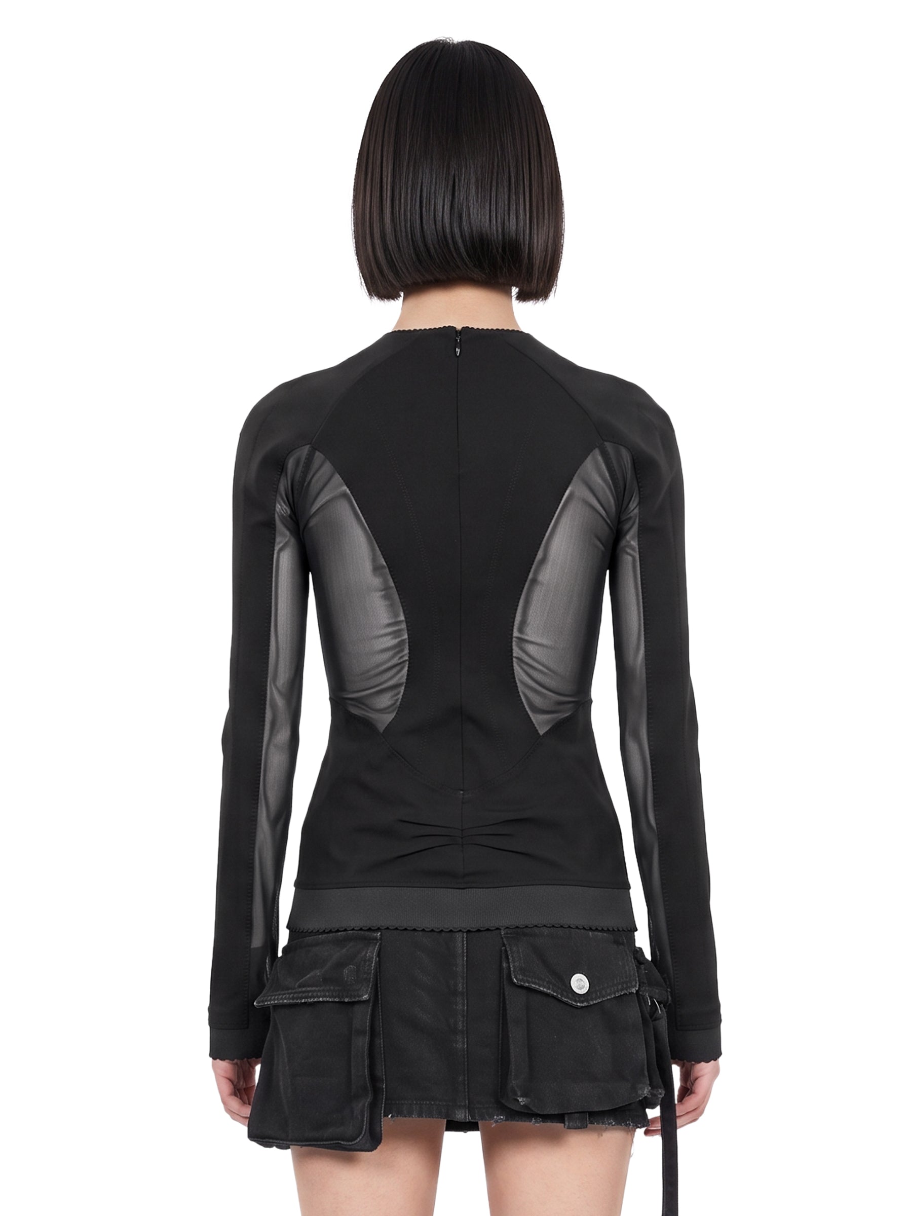 Top jersey in tulle nero 