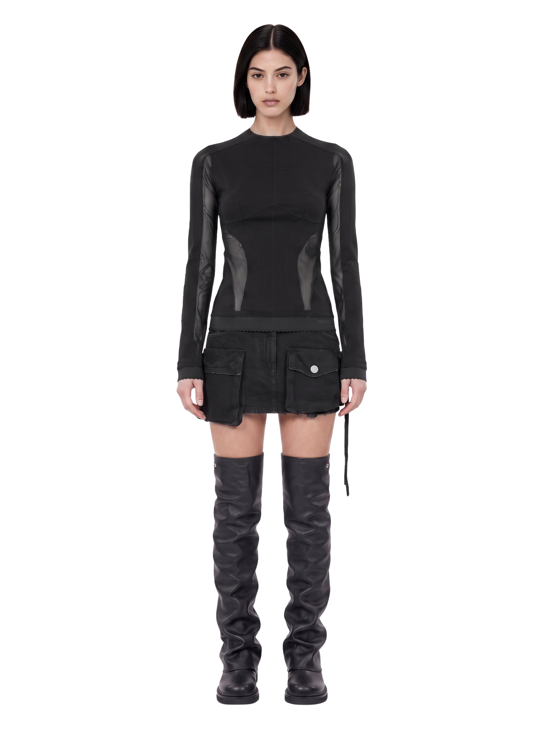 Top jersey in tulle nero 