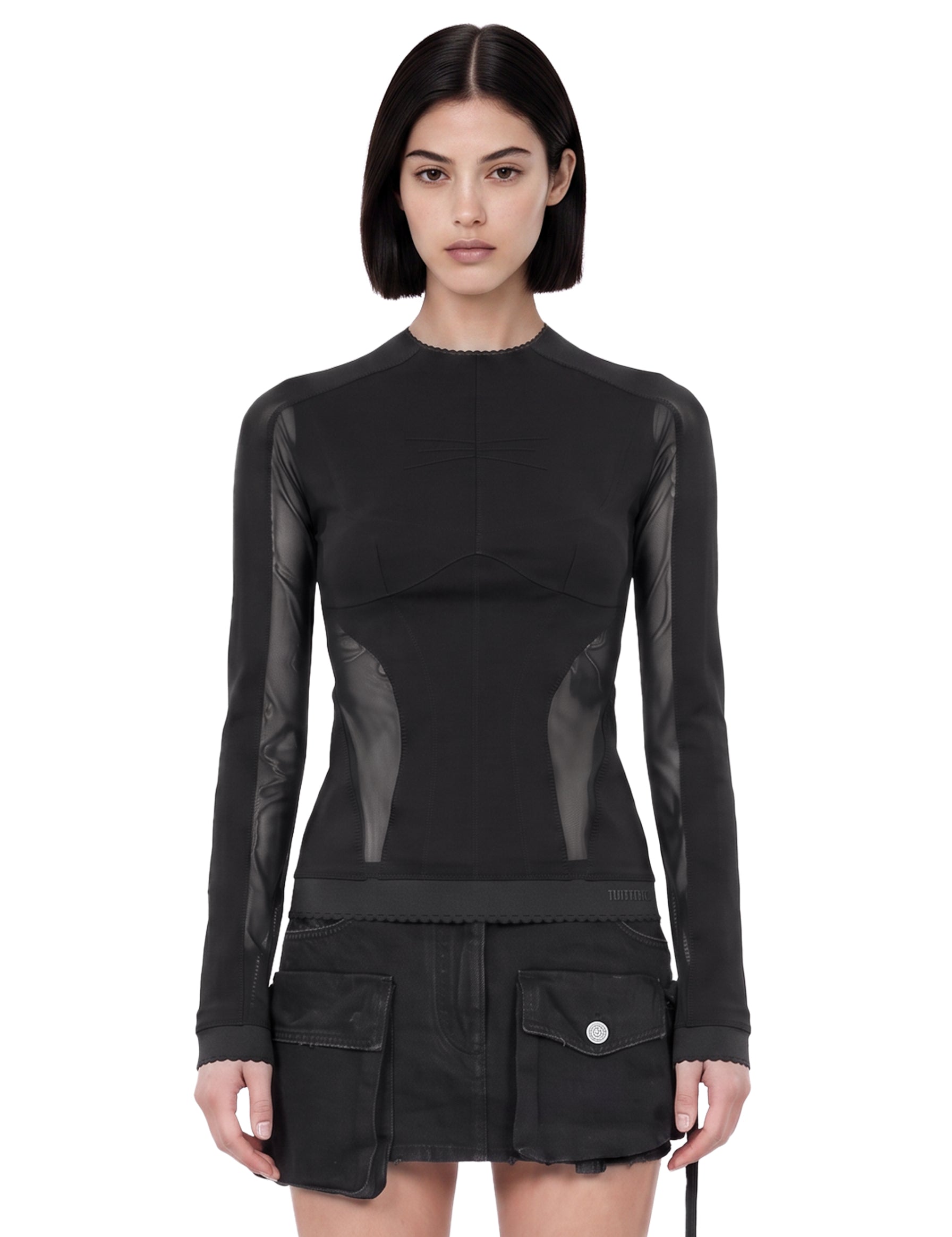 Top jersey in tulle nero 