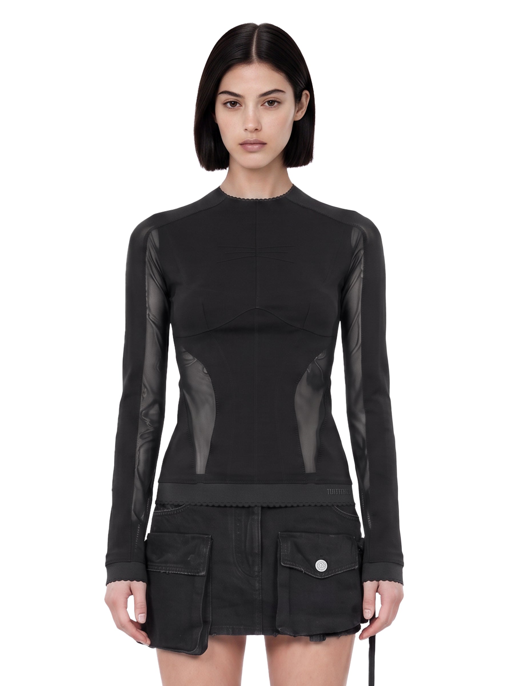 Top jersey in tulle nero 