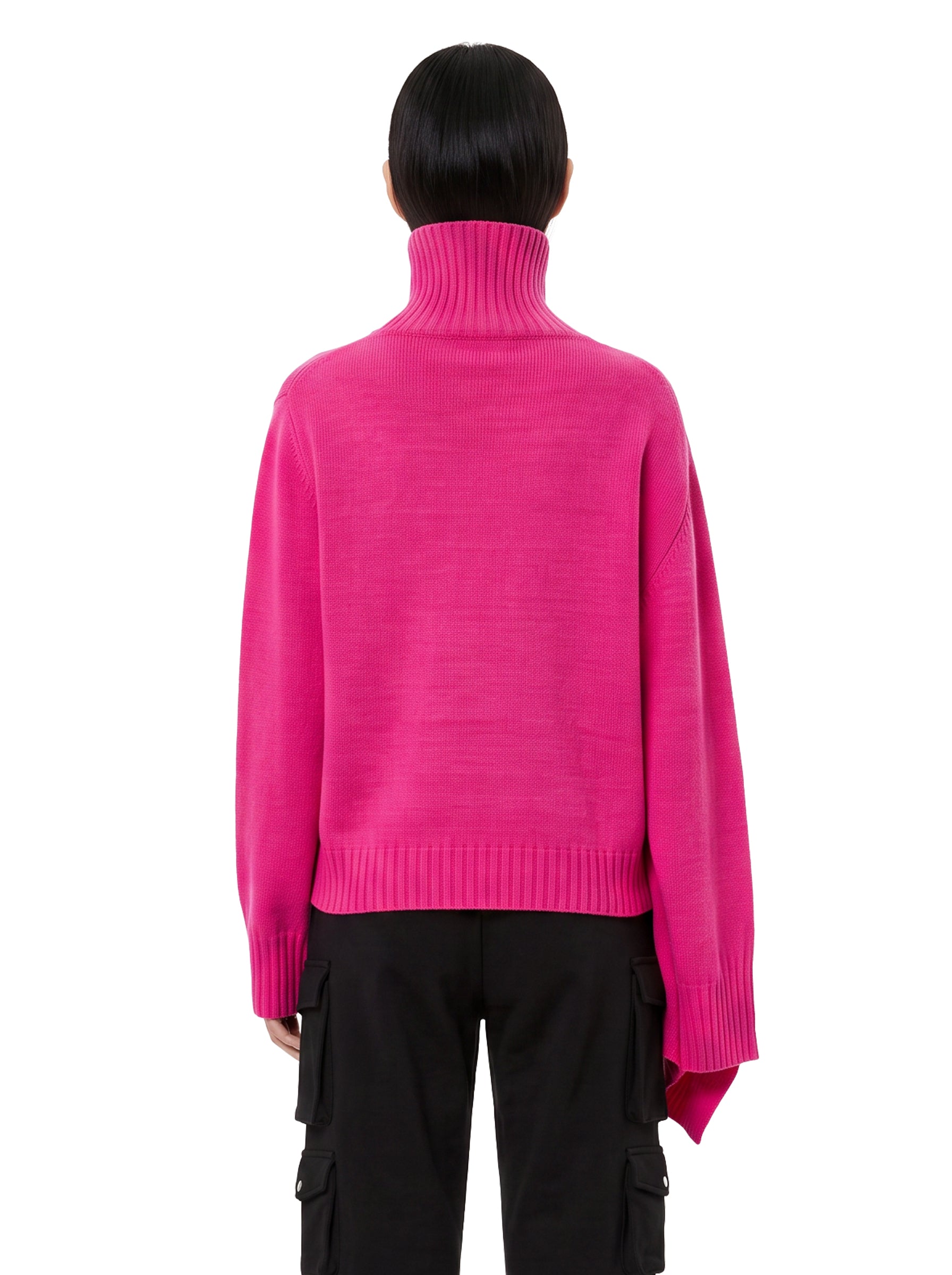 Maglione con sciarpa in fucsia 