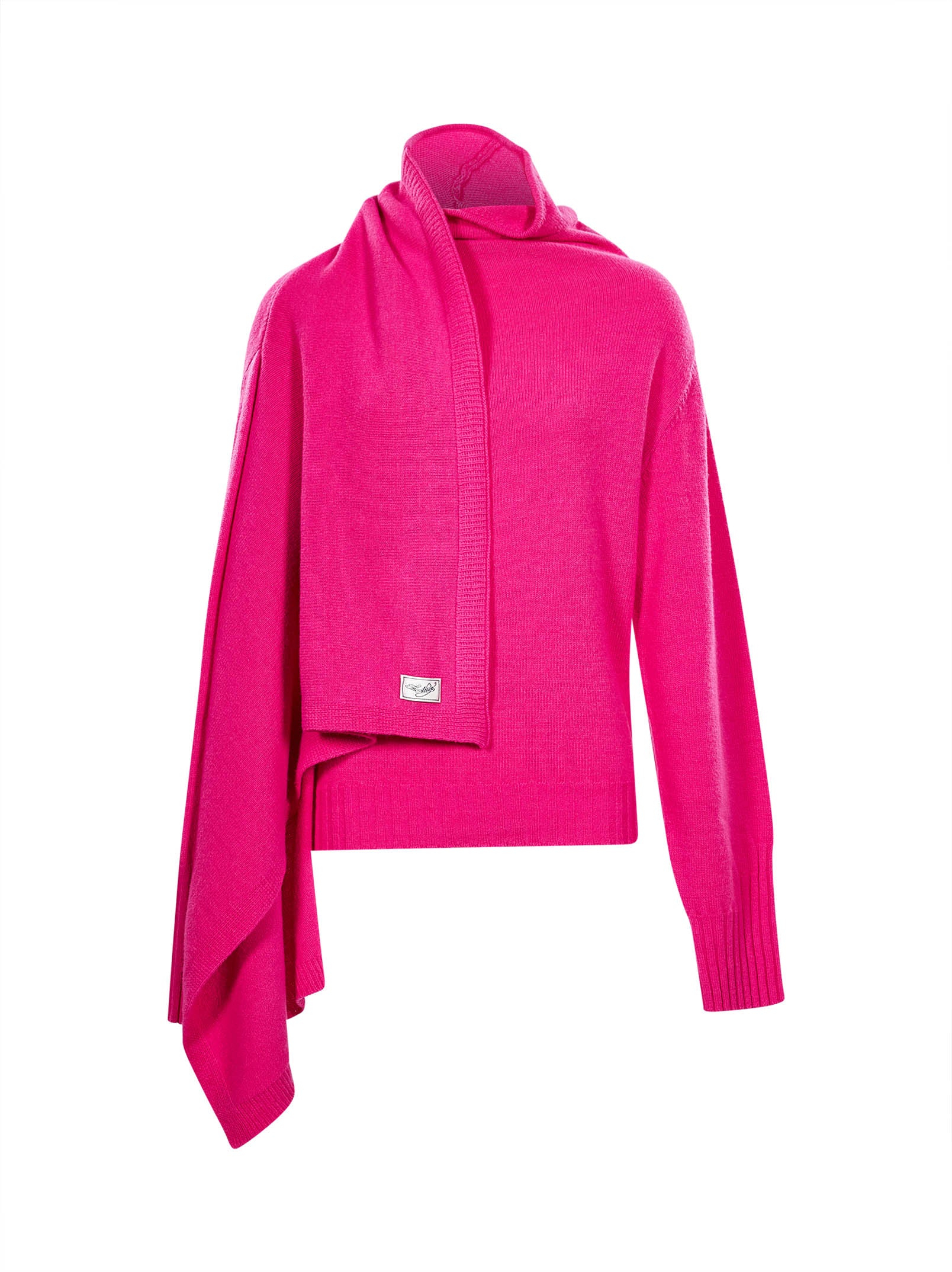 Maglione con sciarpa in fucsia 