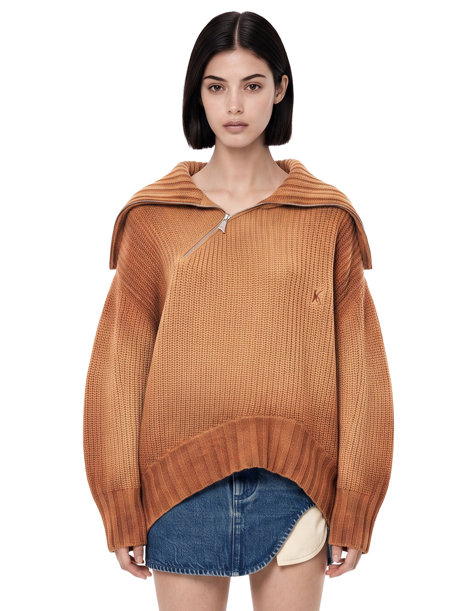 Maglione con zip in arancione 