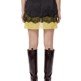 Mini gonna pizzo in satin nero 