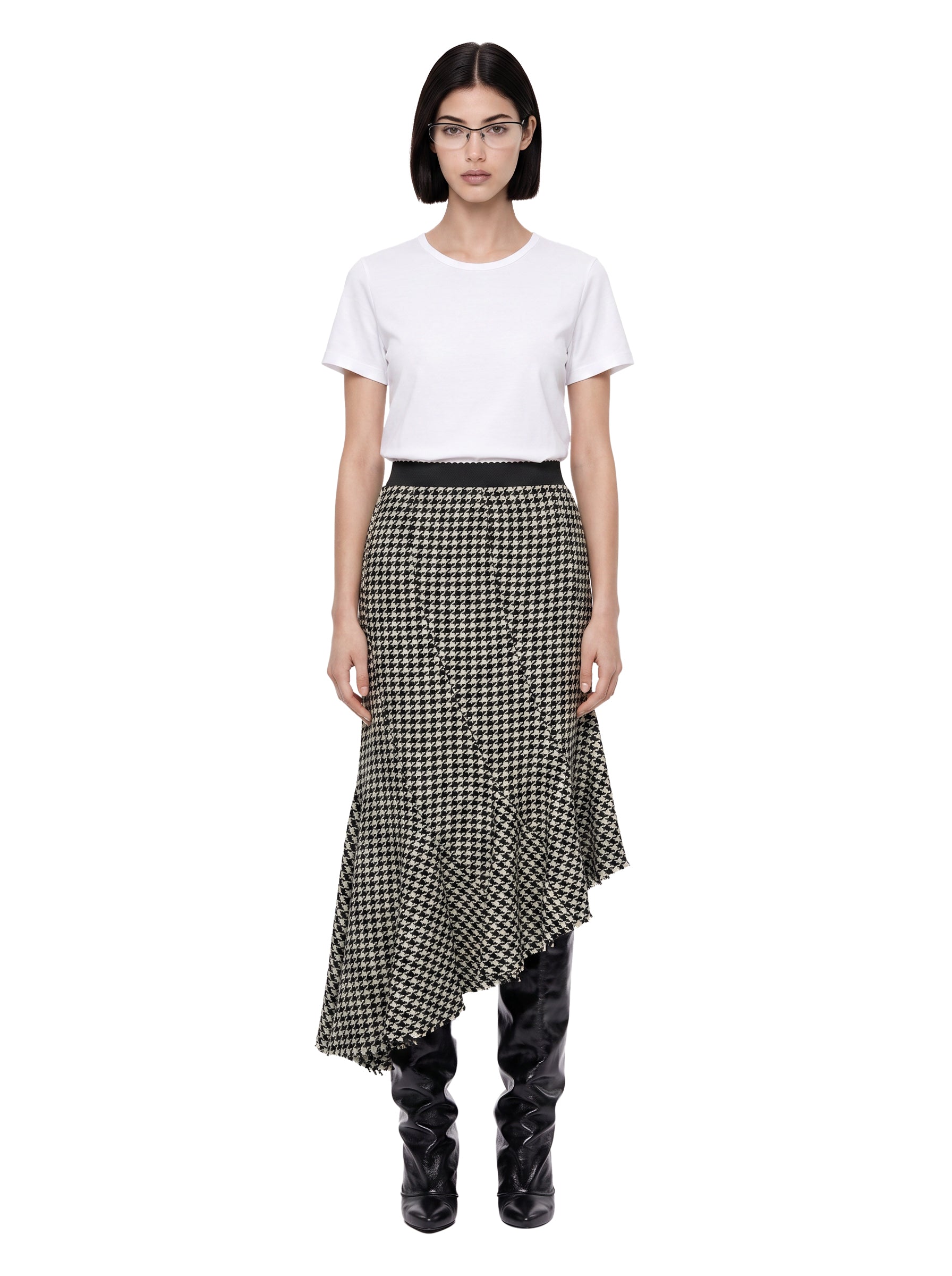 Gonna midi in pied-de-poule bianco e nero 