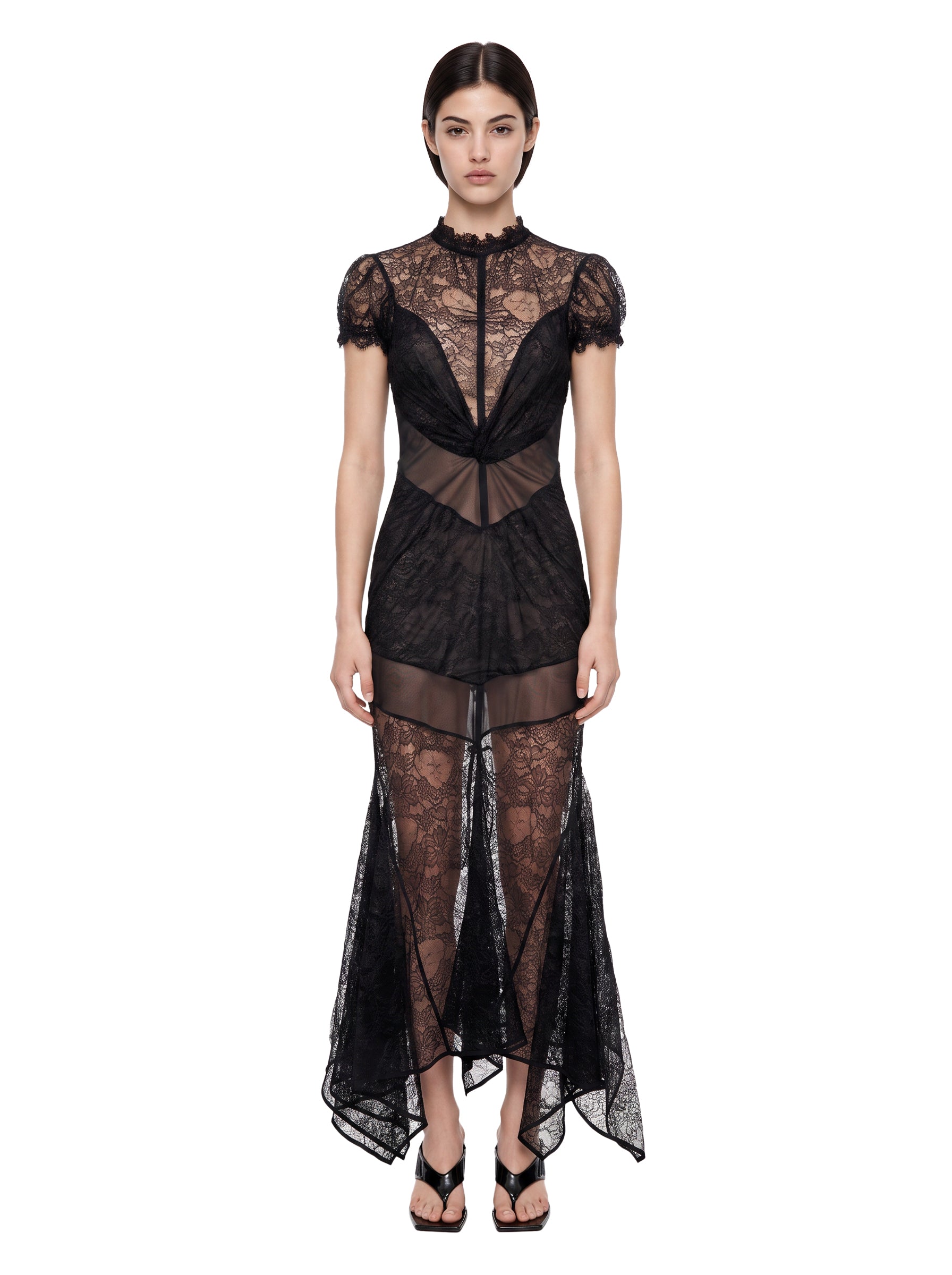 Abito midi in pizzo nero 