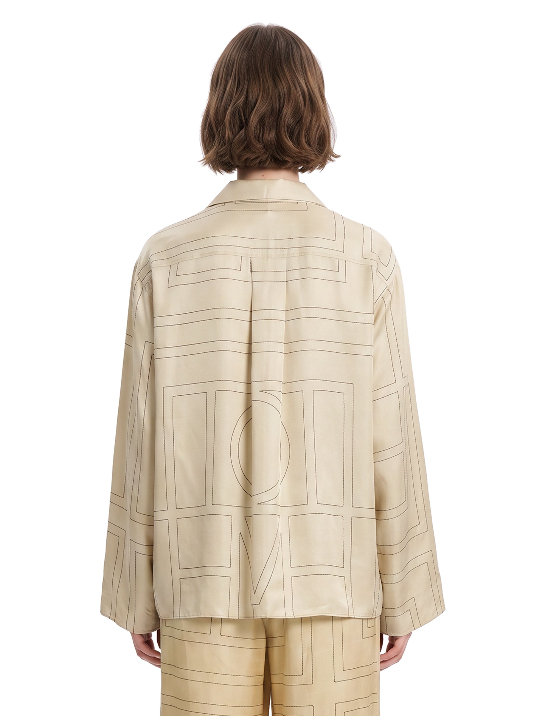 Camicia con monogramma in seta beige 