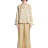 Camicia con monogramma in seta beige 