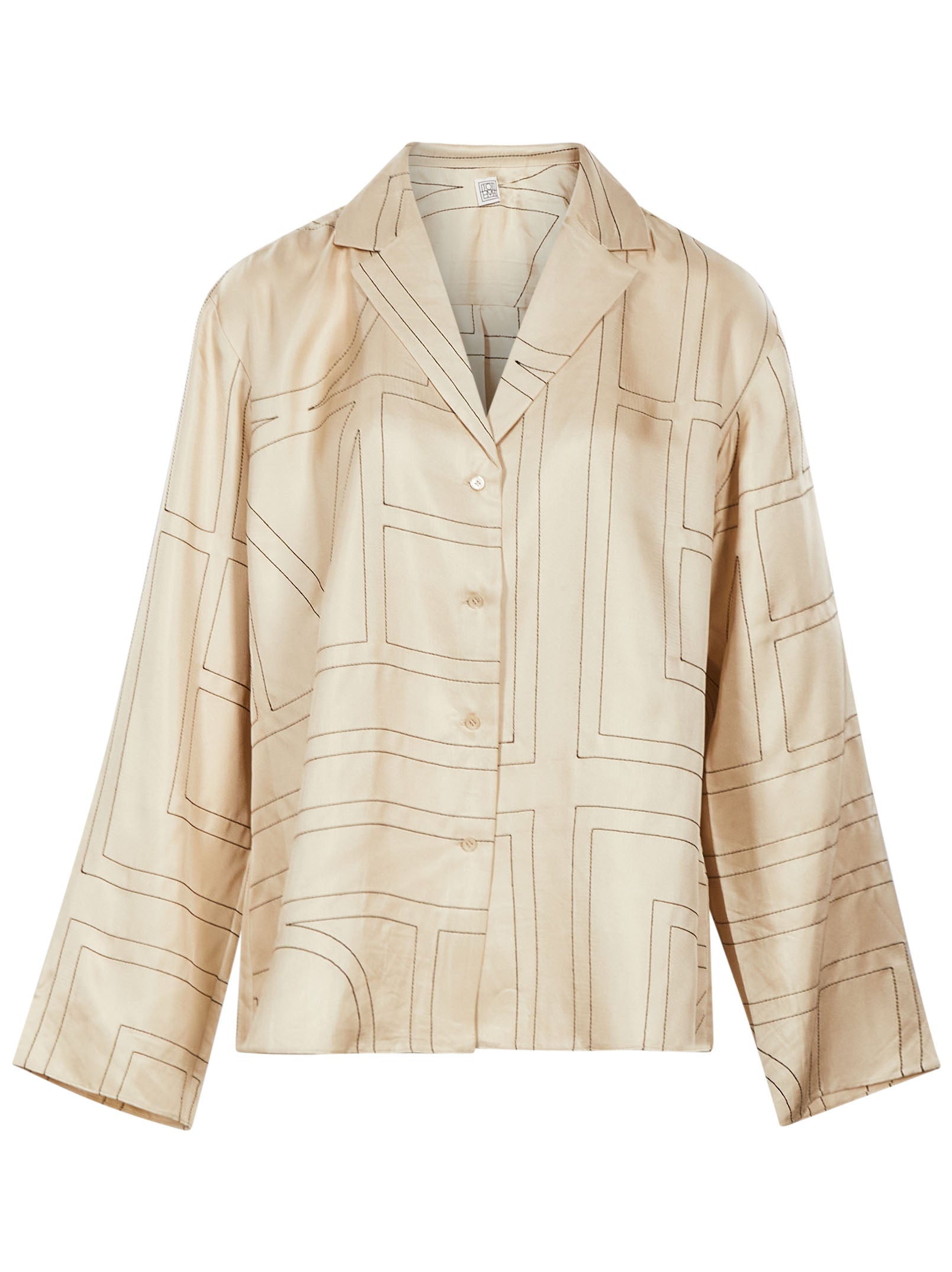 Camicia con monogramma in seta beige 
