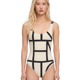 Costume da bagno con monogramma in bianco e nero Toteme - donna 