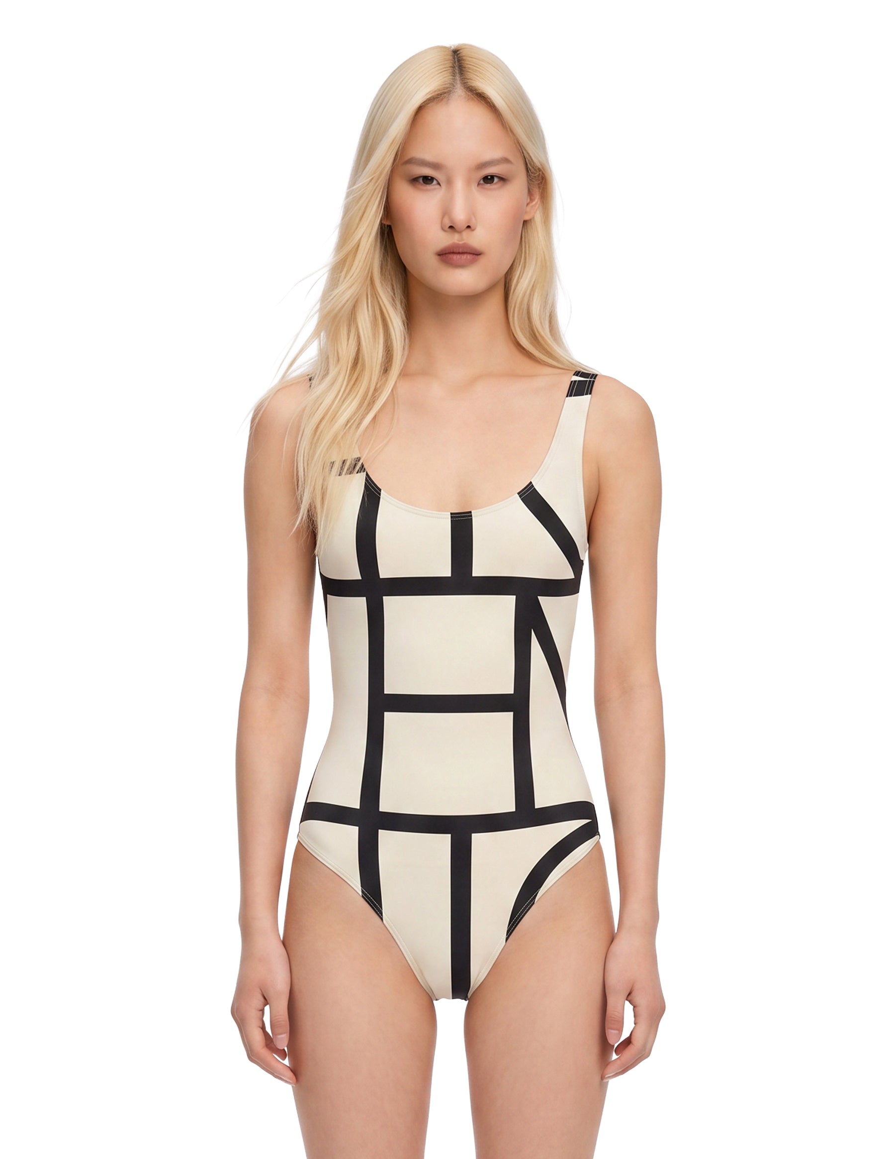 Costume da bagno con monogramma in bianco e nero Toteme - donna 