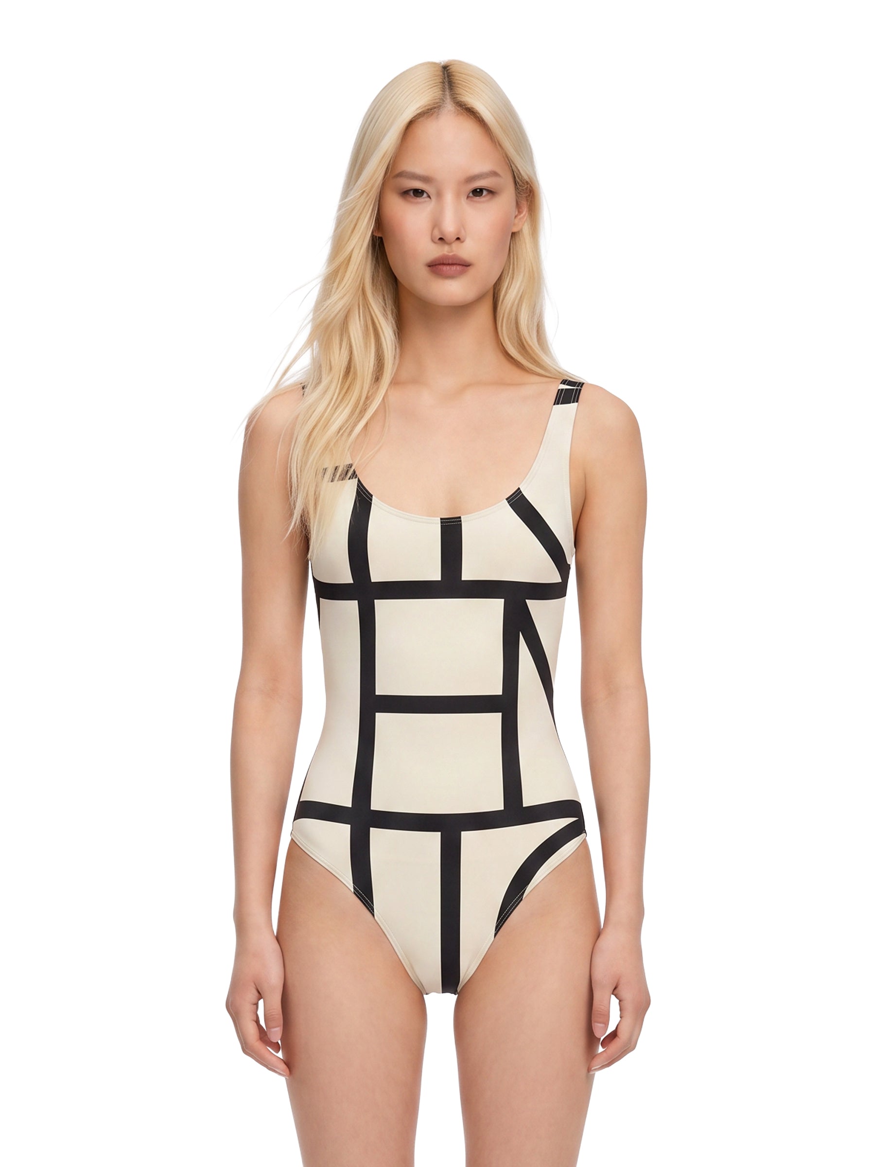 Costume da bagno con monogramma in bianco e nero Toteme - donna 