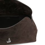 Clutch in suede con chiusura a T in marrone 