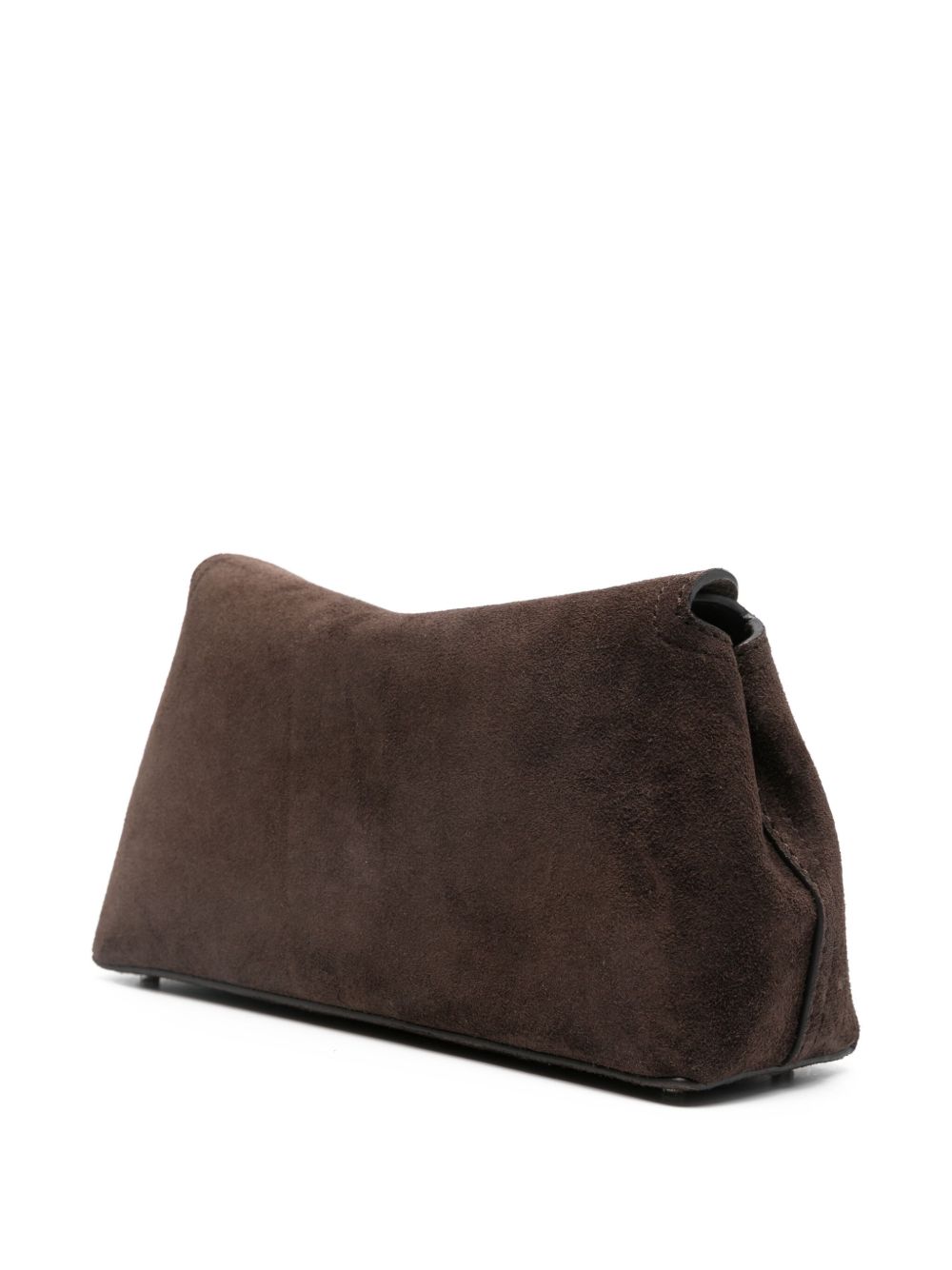 Clutch in suede con chiusura a T in marrone 