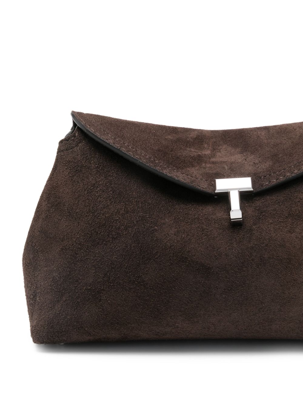 Clutch in suede con chiusura a T in marrone 