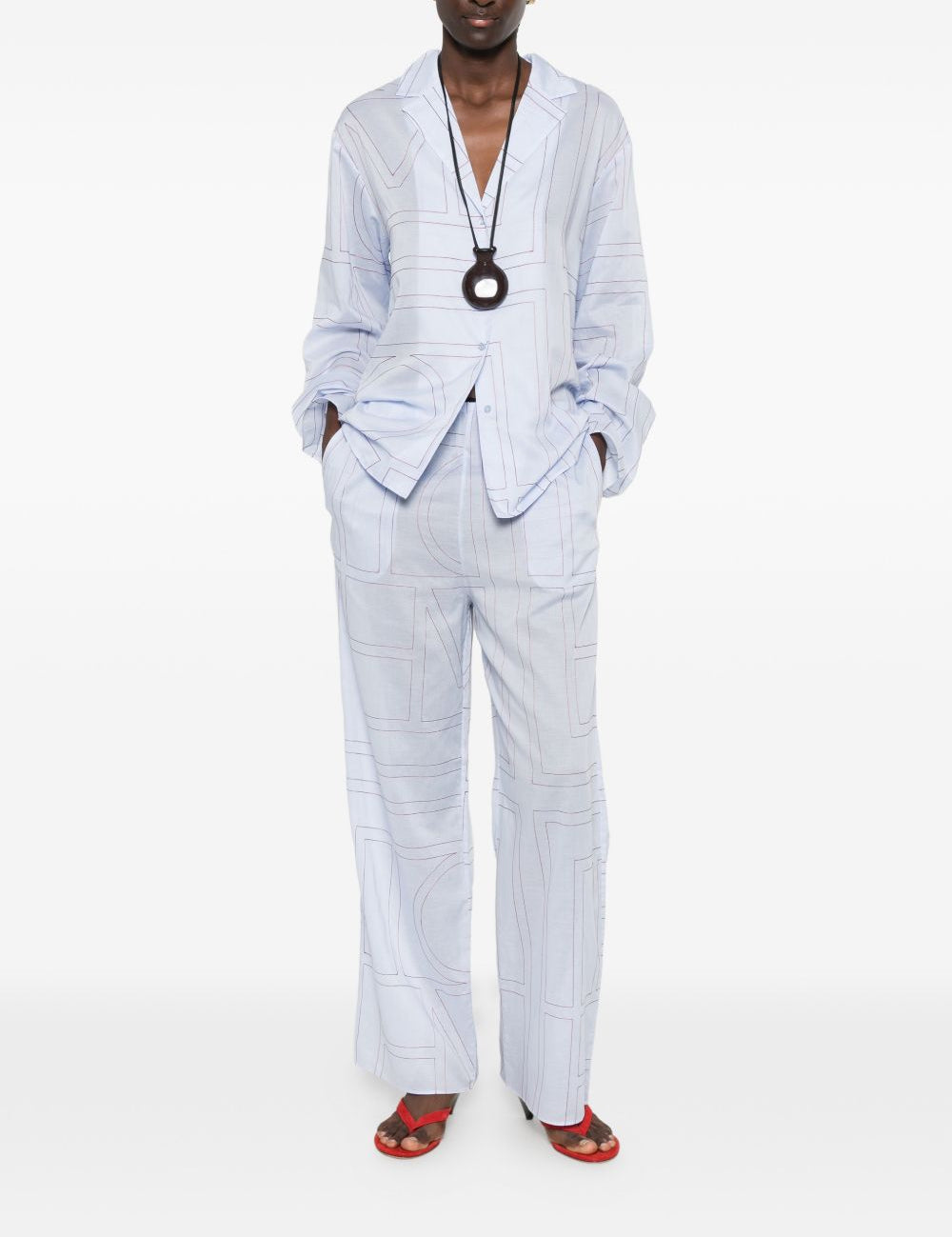 Camicia con stampa logo in azzurro 