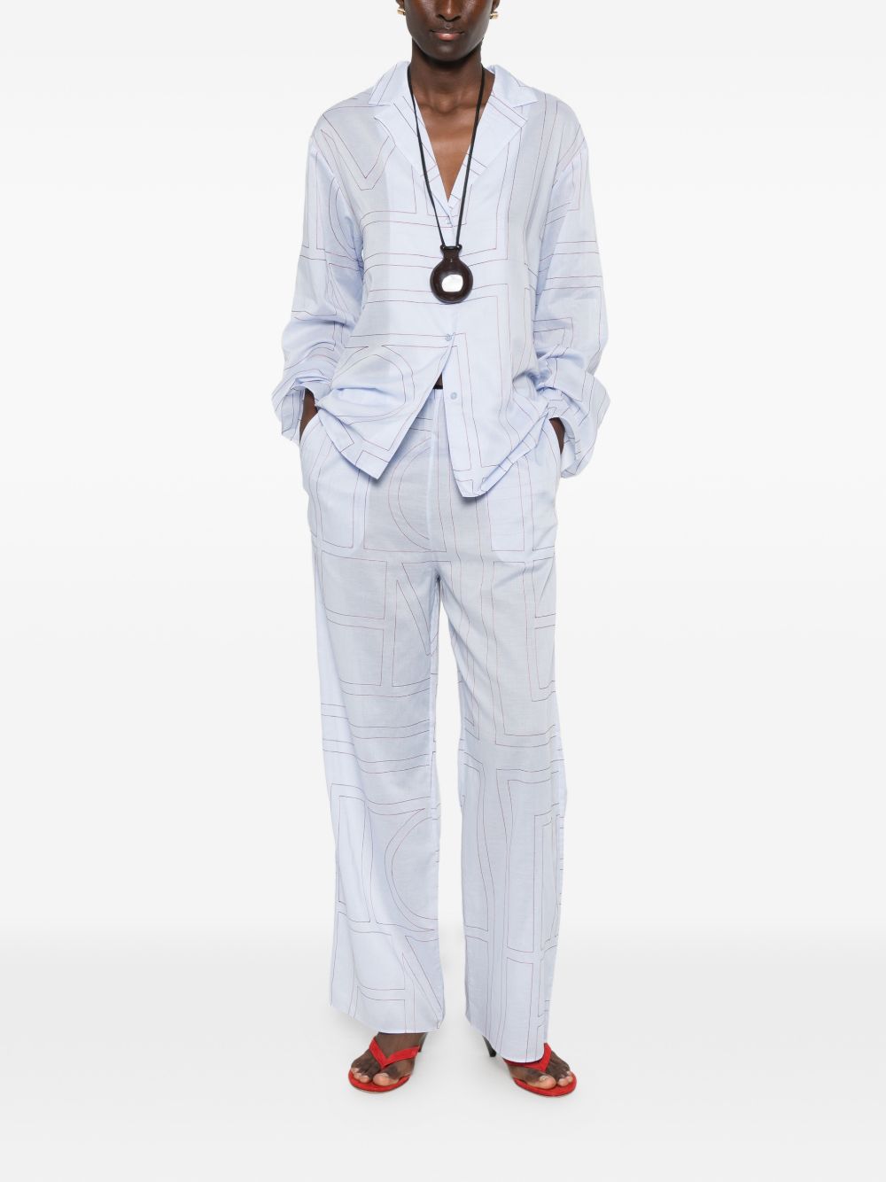 Camicia con stampa logo in azzurro 