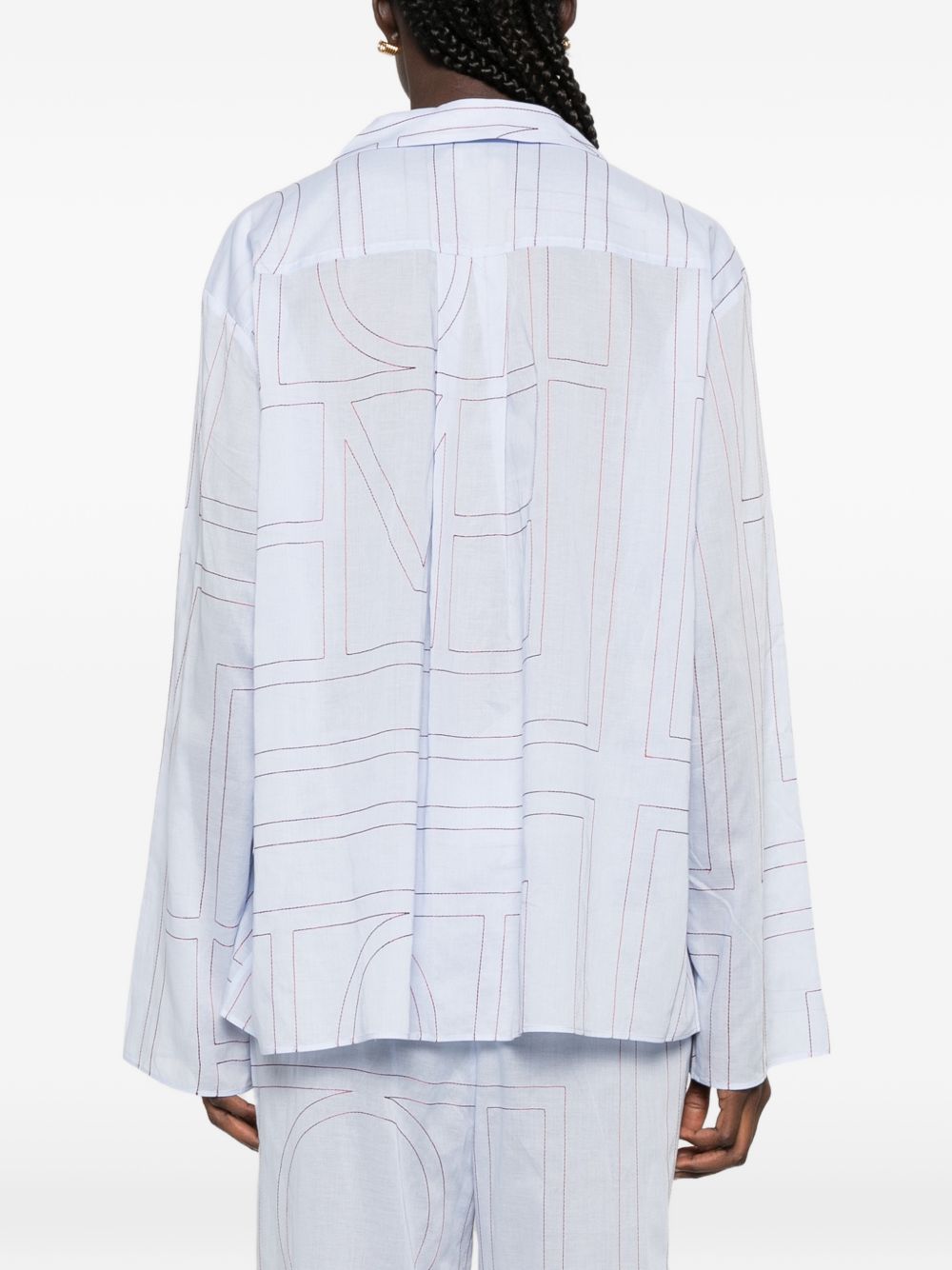 Camicia con stampa logo in azzurro 