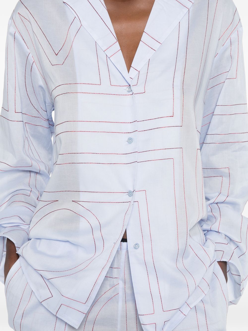 Camicia con stampa logo in azzurro 