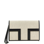 Clutch in tela con falda a T in beige 