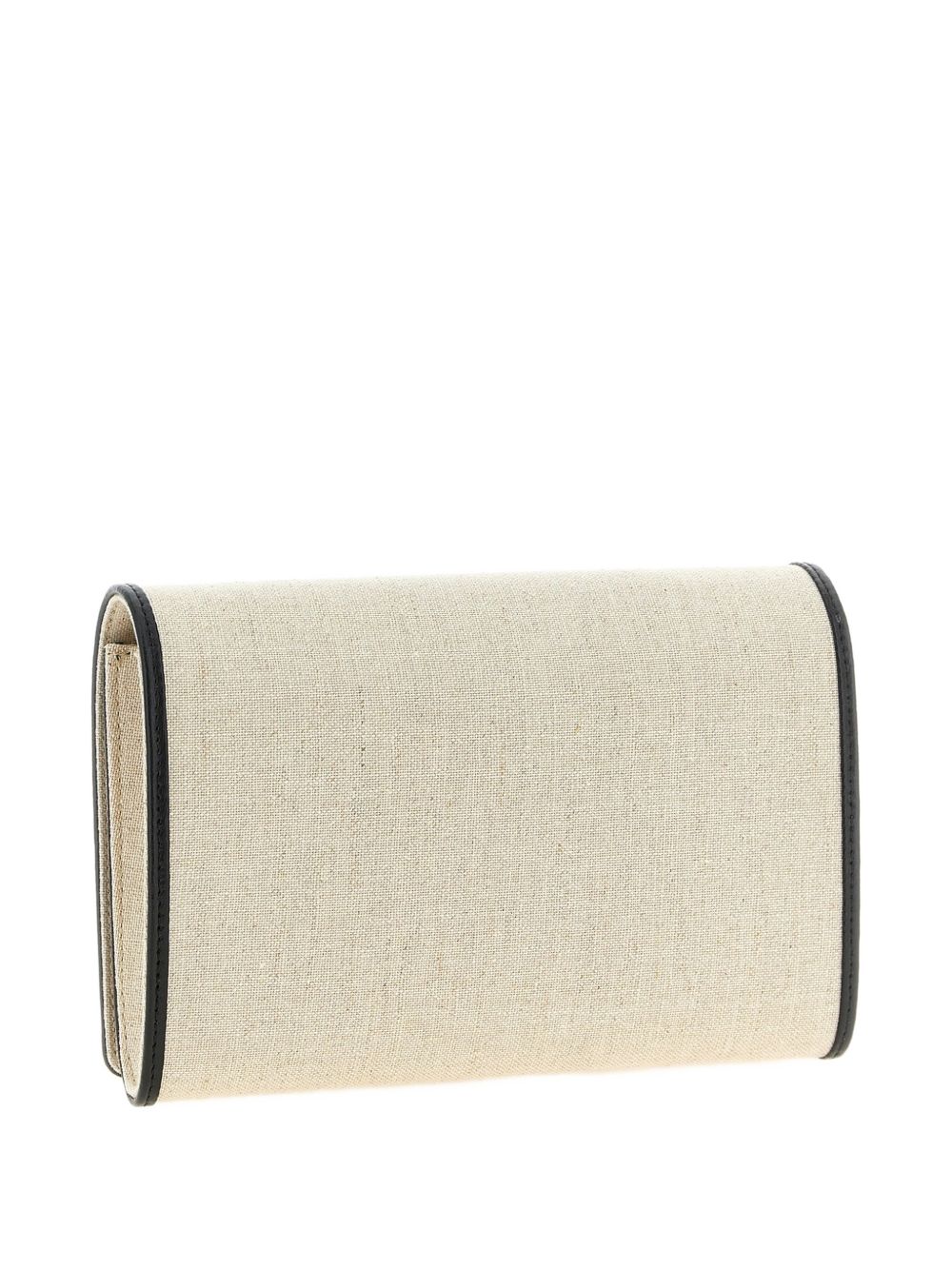 Clutch in tela con falda a T in beige 