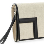 Clutch in tela con falda a T in beige 