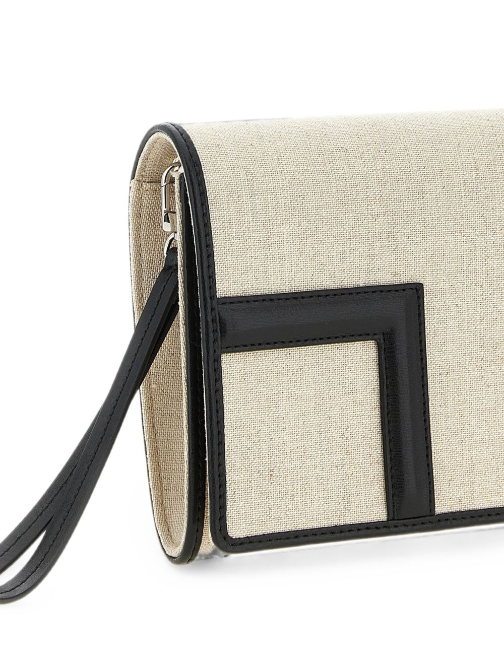 Clutch in tela con falda a T in beige 