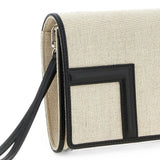 Clutch in tela con falda a T in beige 