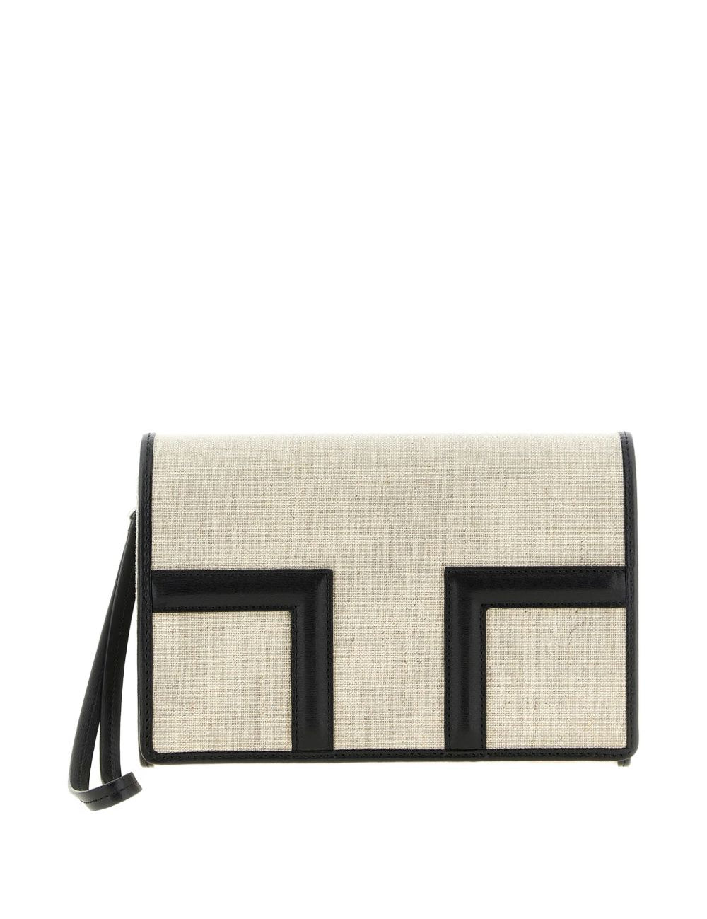 Clutch in tela con falda a T in beige 