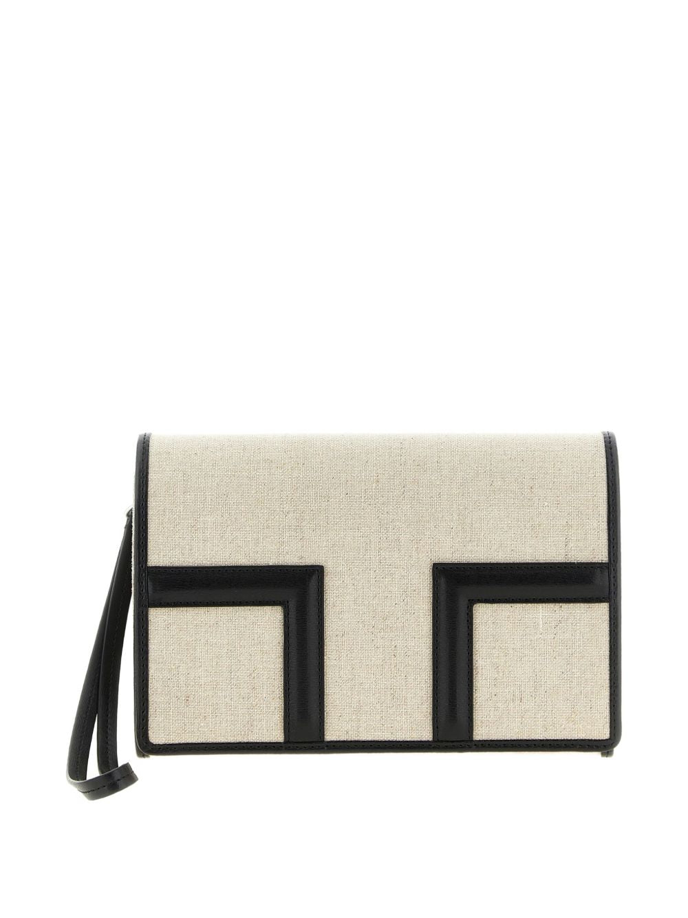 Clutch in tela con falda a T in beige 