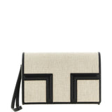 Clutch in tela con falda a T in beige 