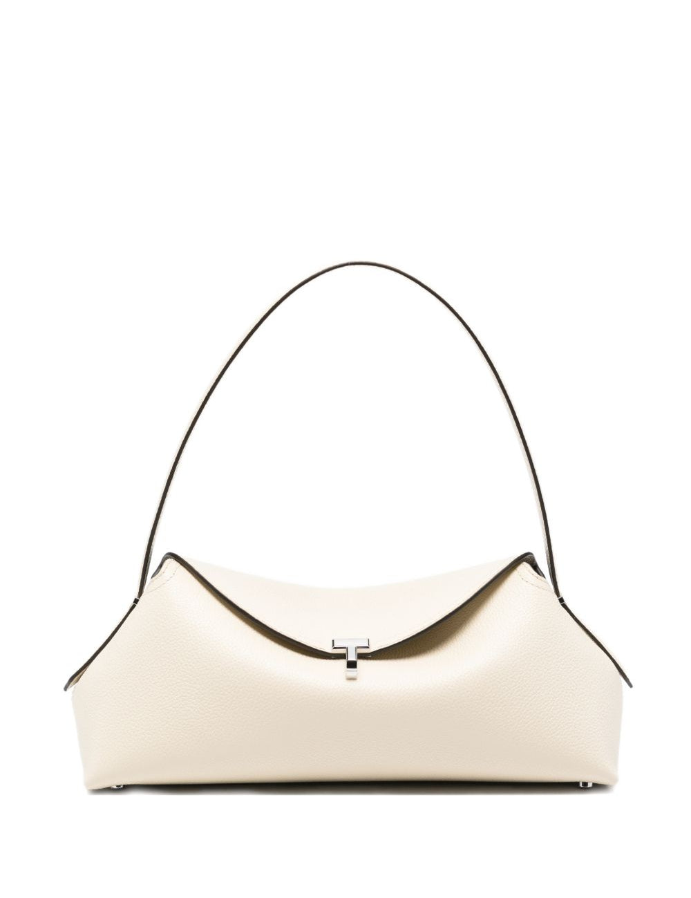 Borsa in pelle con chiusura a T in avorio 