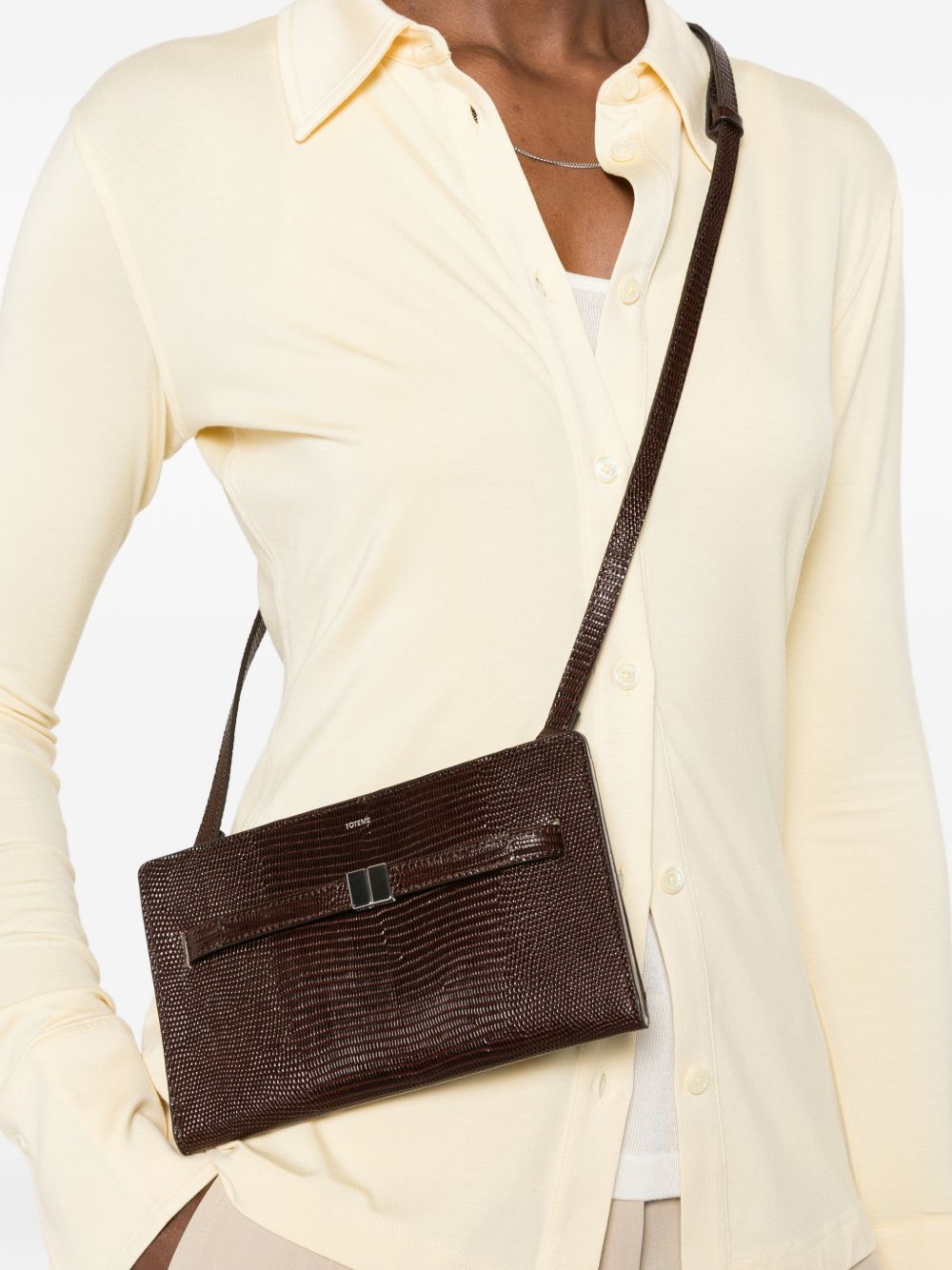 Borsa T-Lock a tracolla in pelle in marrone 