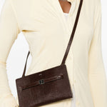 Borsa T-Lock a tracolla in pelle in marrone 