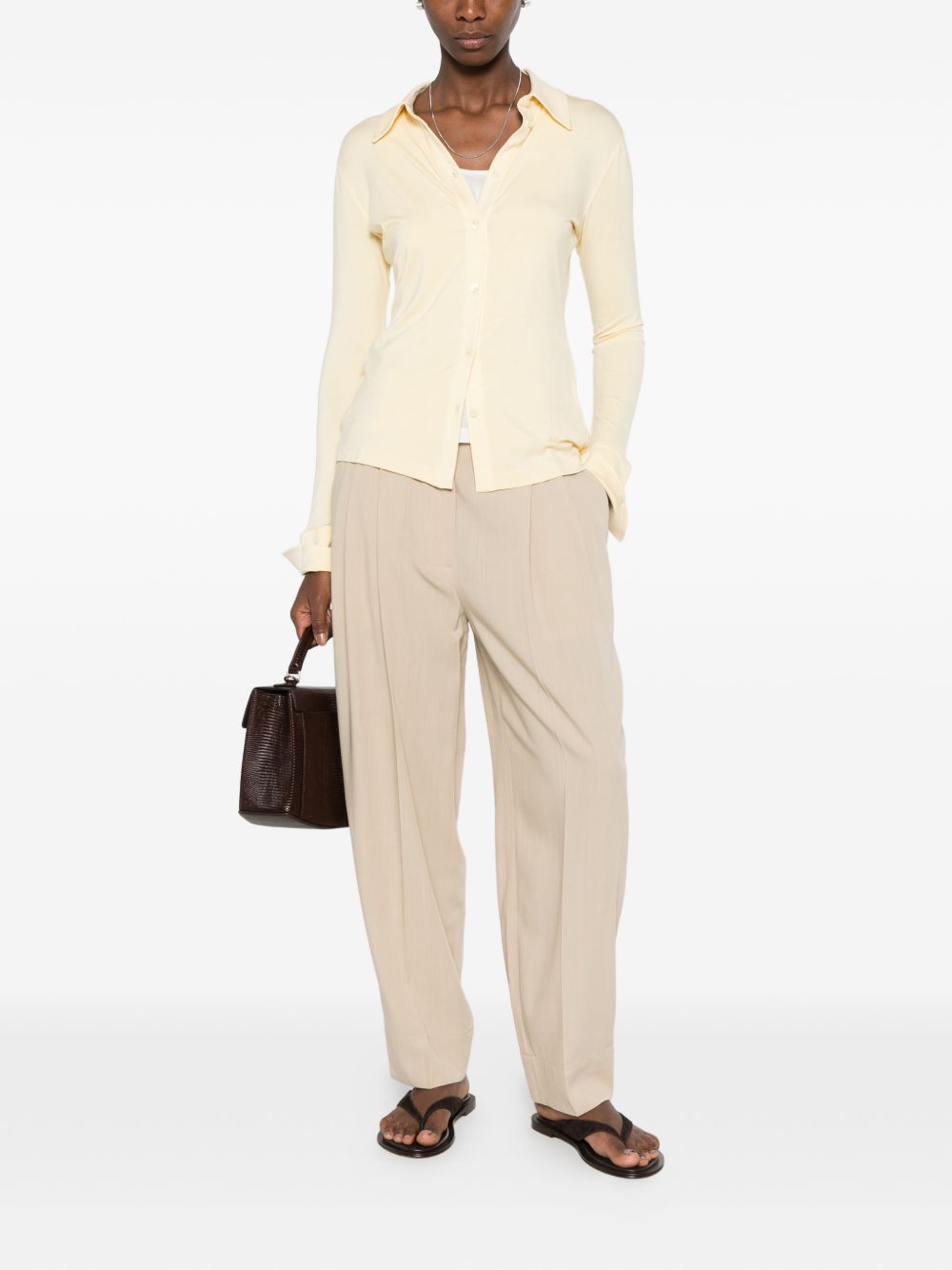 Pantaloni a vita alta con pieghe in beige Toteme - donna 