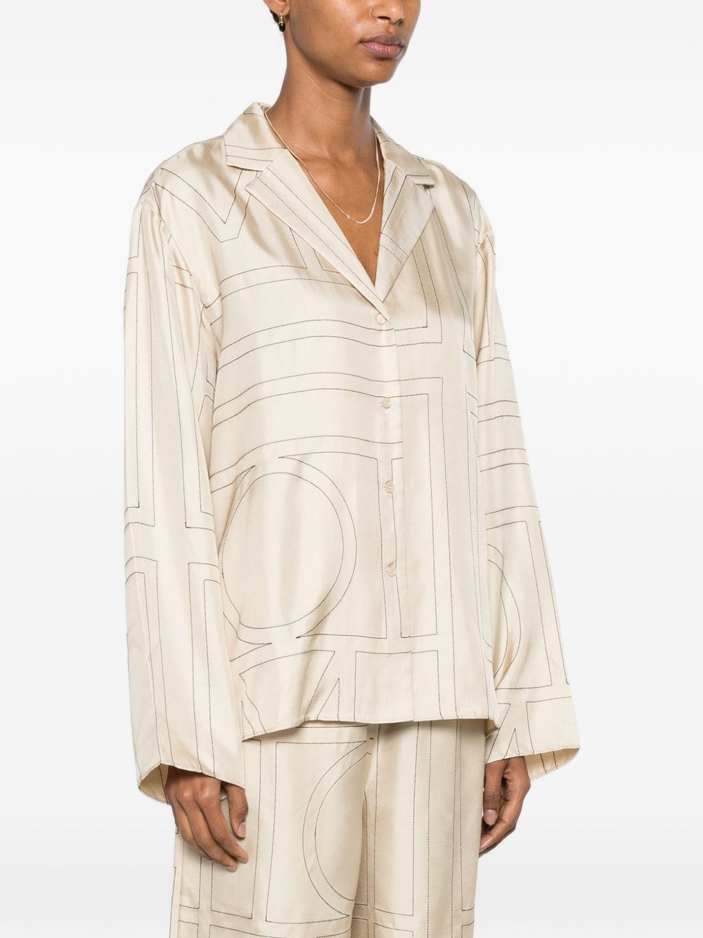 Camicia con stampa monogramma in beige 