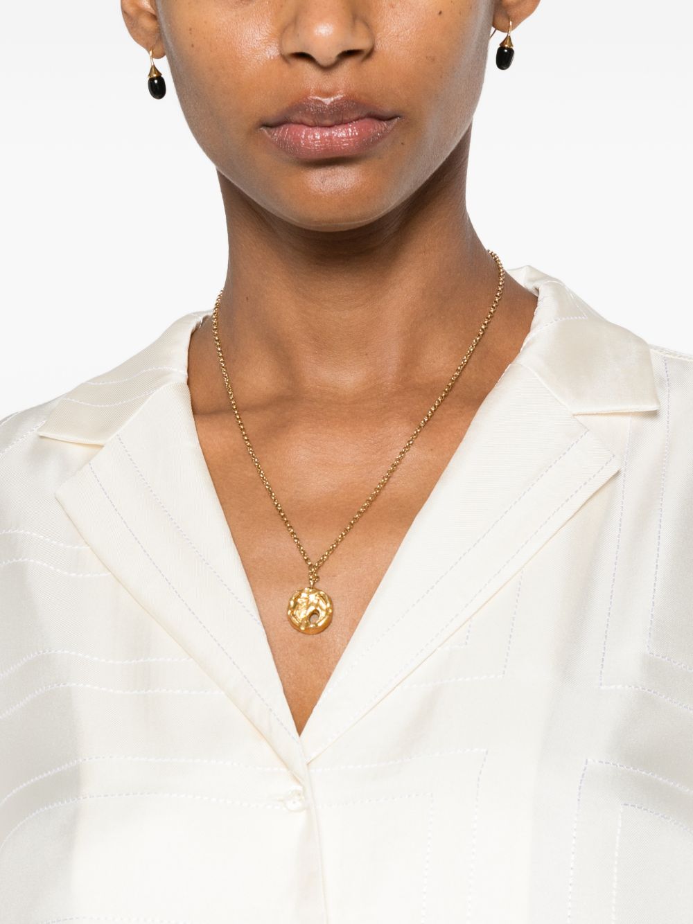 Camicia con stampa monogramma in avorio 