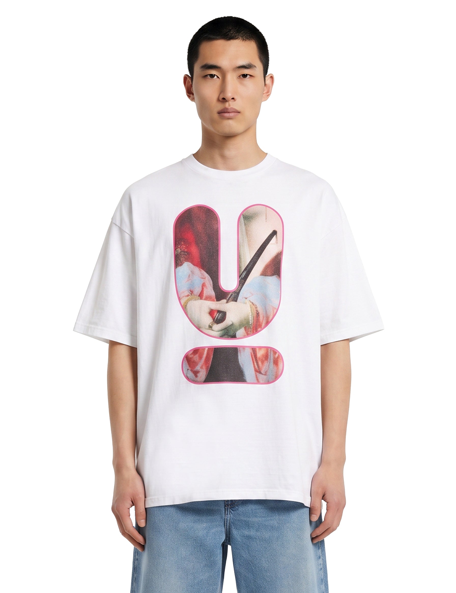 T-shirt a maniche corte con stampa in bianco 