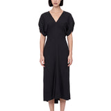 Abito midi Edith con scollo a V in nero 