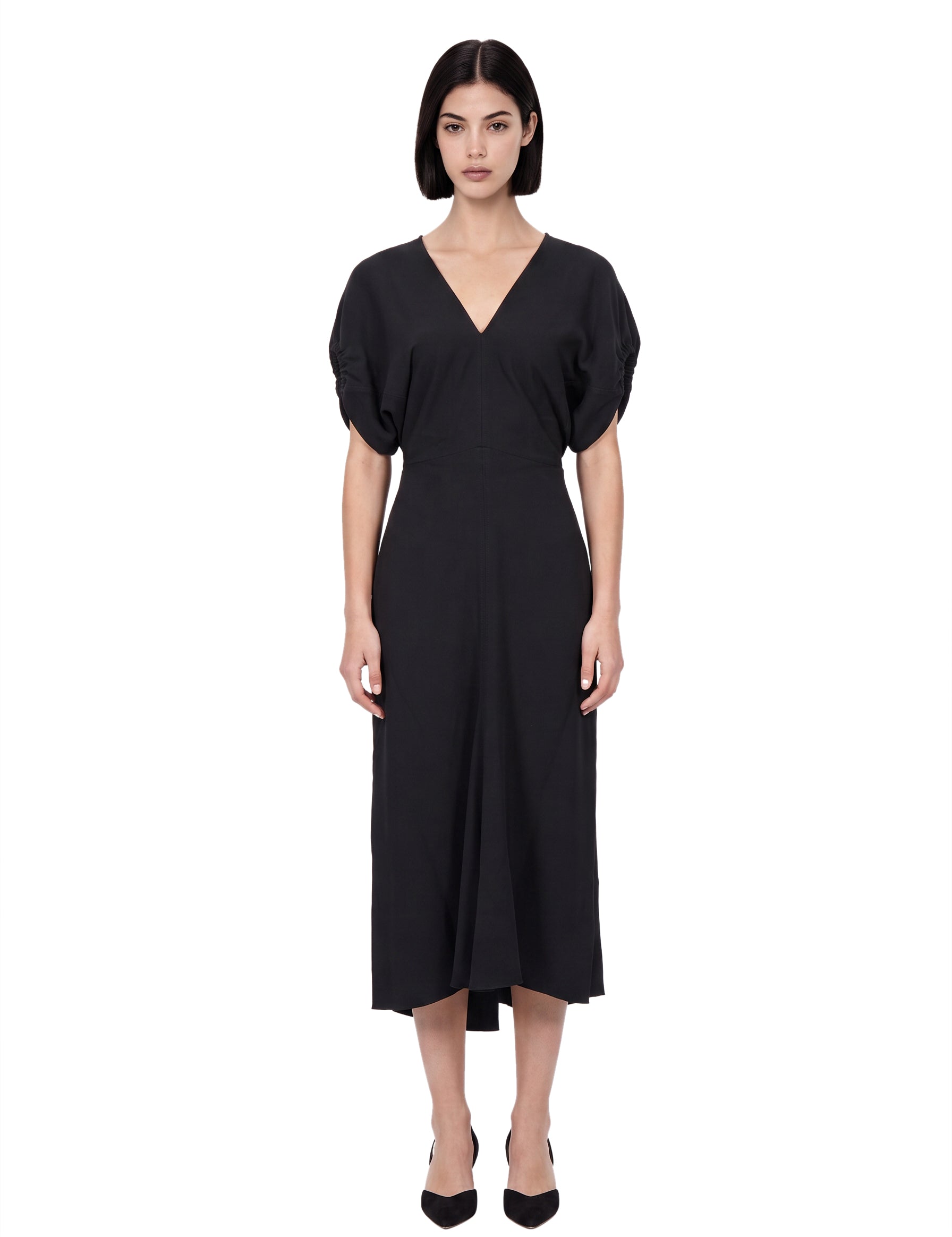 Abito midi Edith con scollo a V in nero 