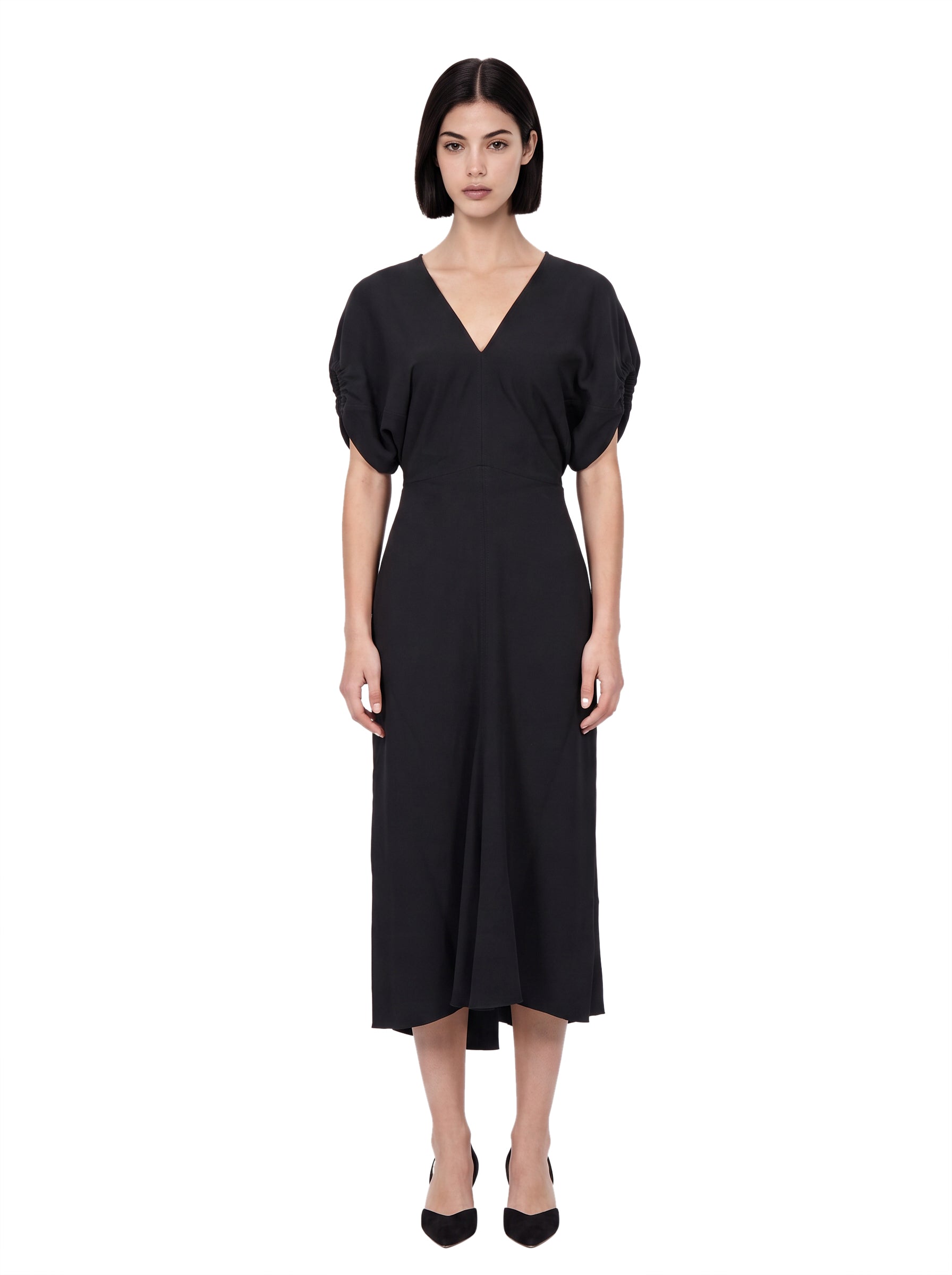 Abito midi Edith con scollo a V in nero 